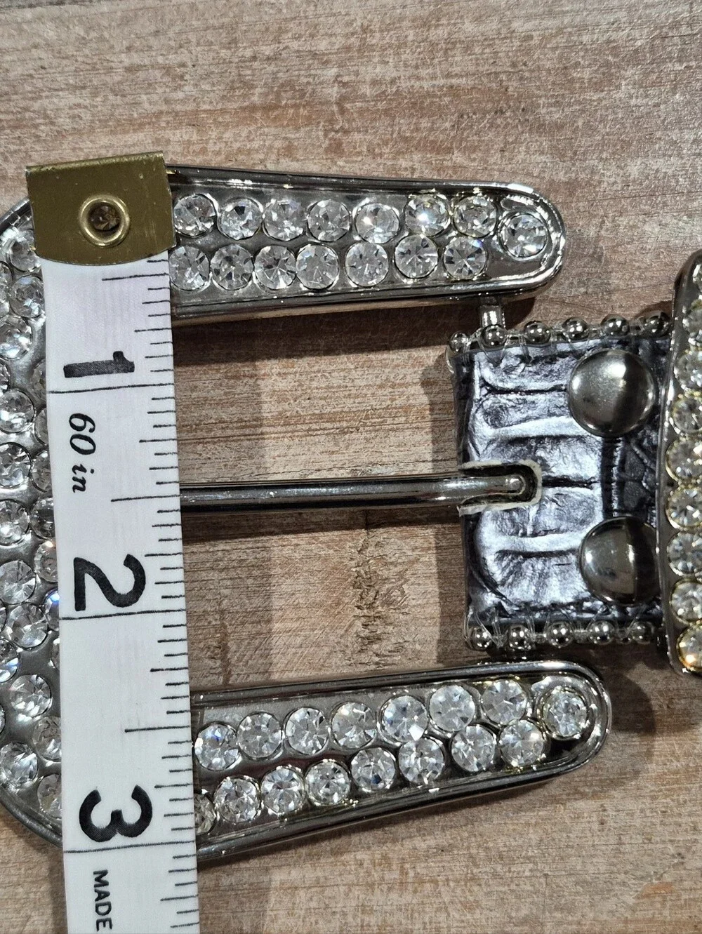 Y2K Vintage Leather Rhinestone Cross Belt - Silver Crystal Buckle S/M Western Co